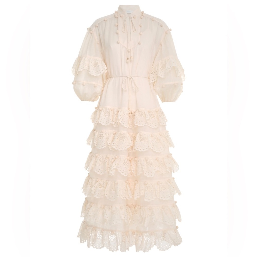 Zimmermann Cream Ruffled Tiered Sundress with Bishop Sleeves - Picture 2 of 12
